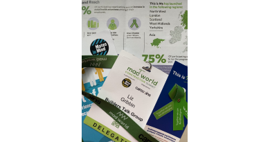 Photo of delegate badge and flyers for Mates in Mind & Mad World Summit